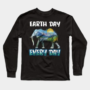 Elephant EarthDay Every Day Natural Art Long Sleeve T-Shirt